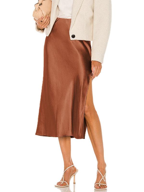 Satin High Waist Midi Skirt - Curated by tt