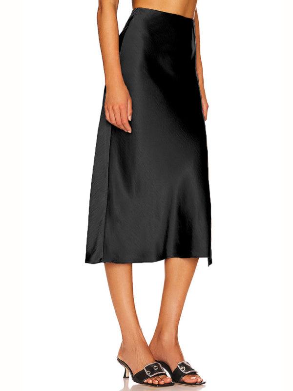 Satin High Waist Midi Skirt - Curated by tt