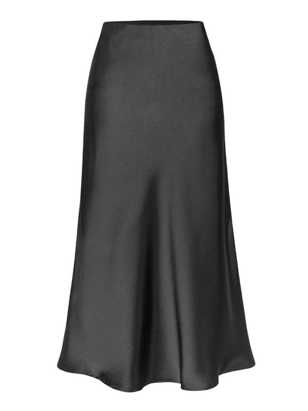 Satin High Waist Midi Skirt - Curated by tt