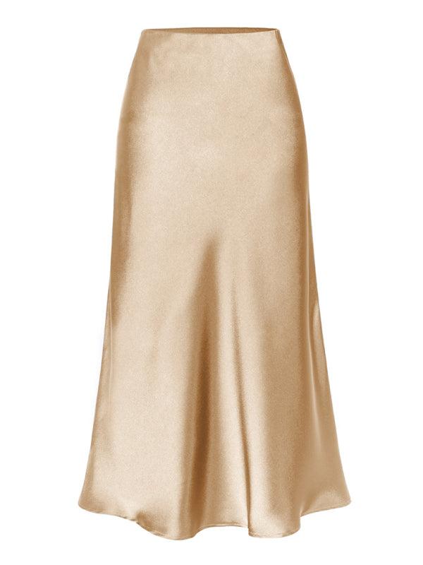 Satin High Waist Midi Skirt - Curated by tt