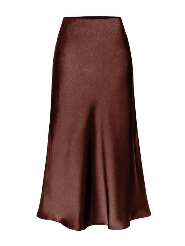 Satin High Waist Midi Skirt - Curated by tt