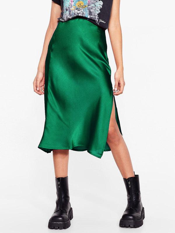 Satin High Waist Midi Skirt - Curated by tt