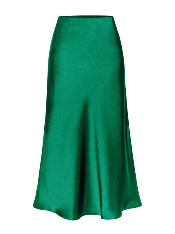 Satin High Waist Midi Skirt - Curated by tt