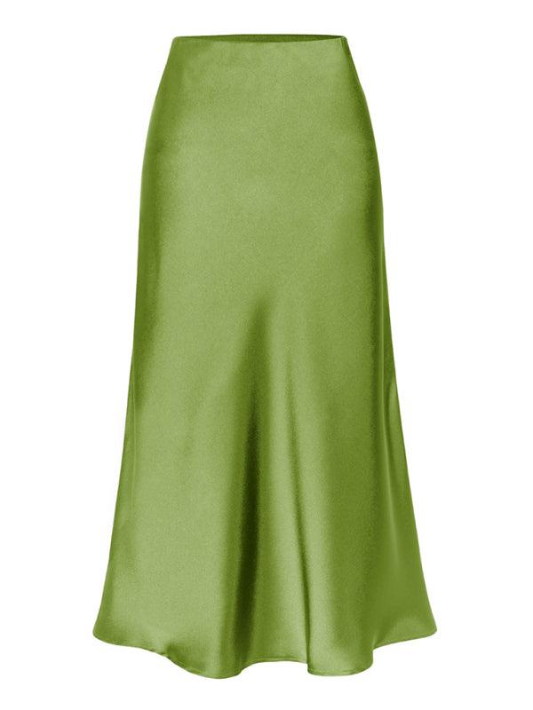 Satin High Waist Midi Skirt - Curated by tt