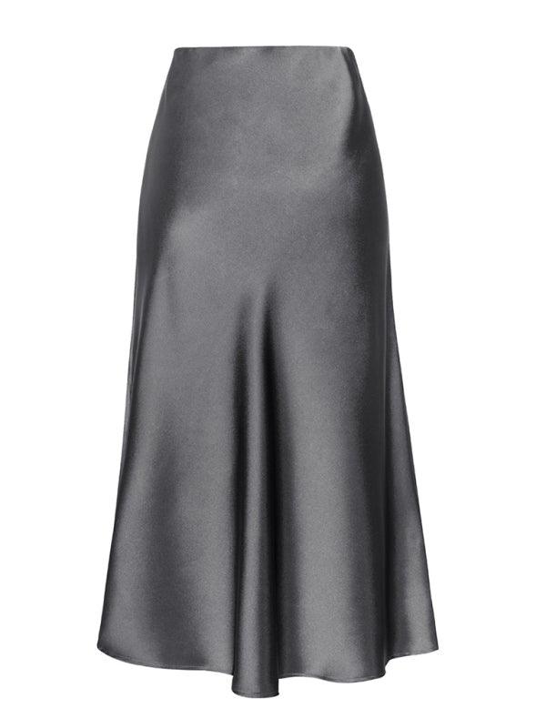 Satin High Waist Midi Skirt - Curated by tt