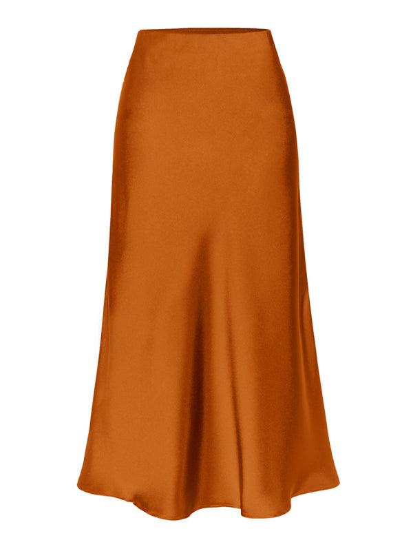 Satin High Waist Midi Skirt - Curated by tt