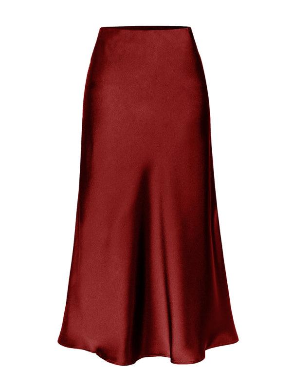 Satin High Waist Midi Skirt - Curated by tt