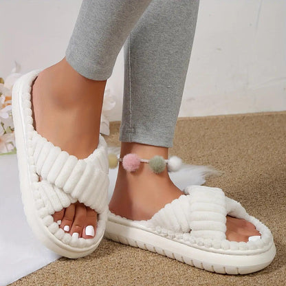 Crisscross Cordoroy Platform Slippers - Curated by tt