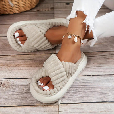Crisscross Cordoroy Platform Slippers - Curated by tt