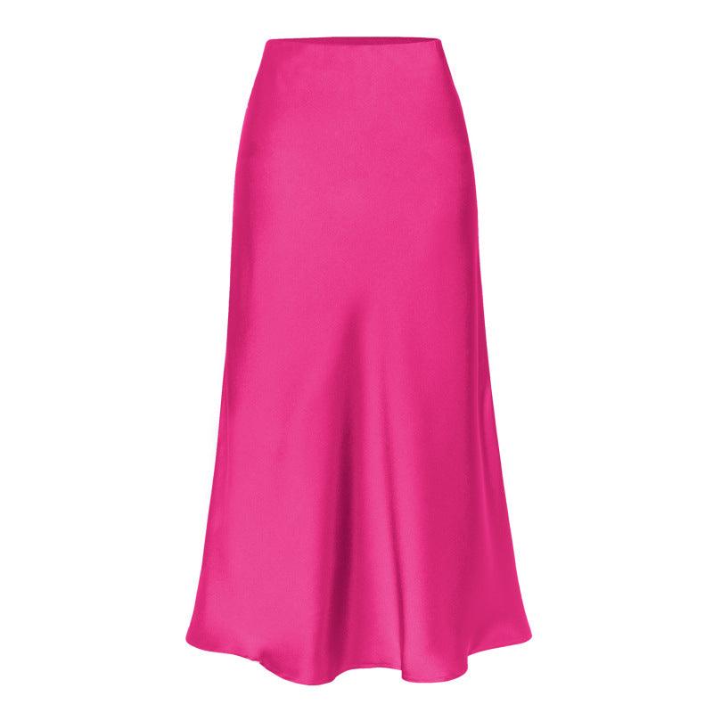 Satin High Waist Midi Skirt - Curated by tt